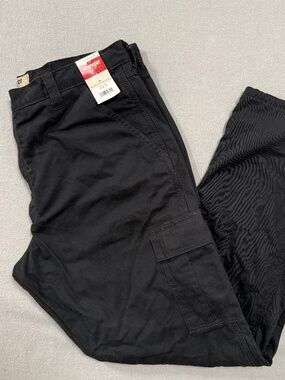 Wrangler Authentics Fleece Lined Cargo Pants Black Warm Winter Work Men 38x34